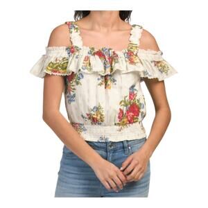 House of Harlow 1960 Women's Helena Blouse Top Floral Smocked Off Shoulder Sz Sm